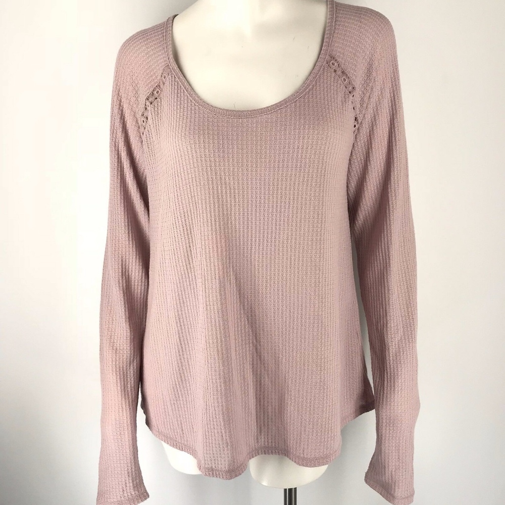 Lucky Brand Lace Mixed Thermal Top Blush Pink